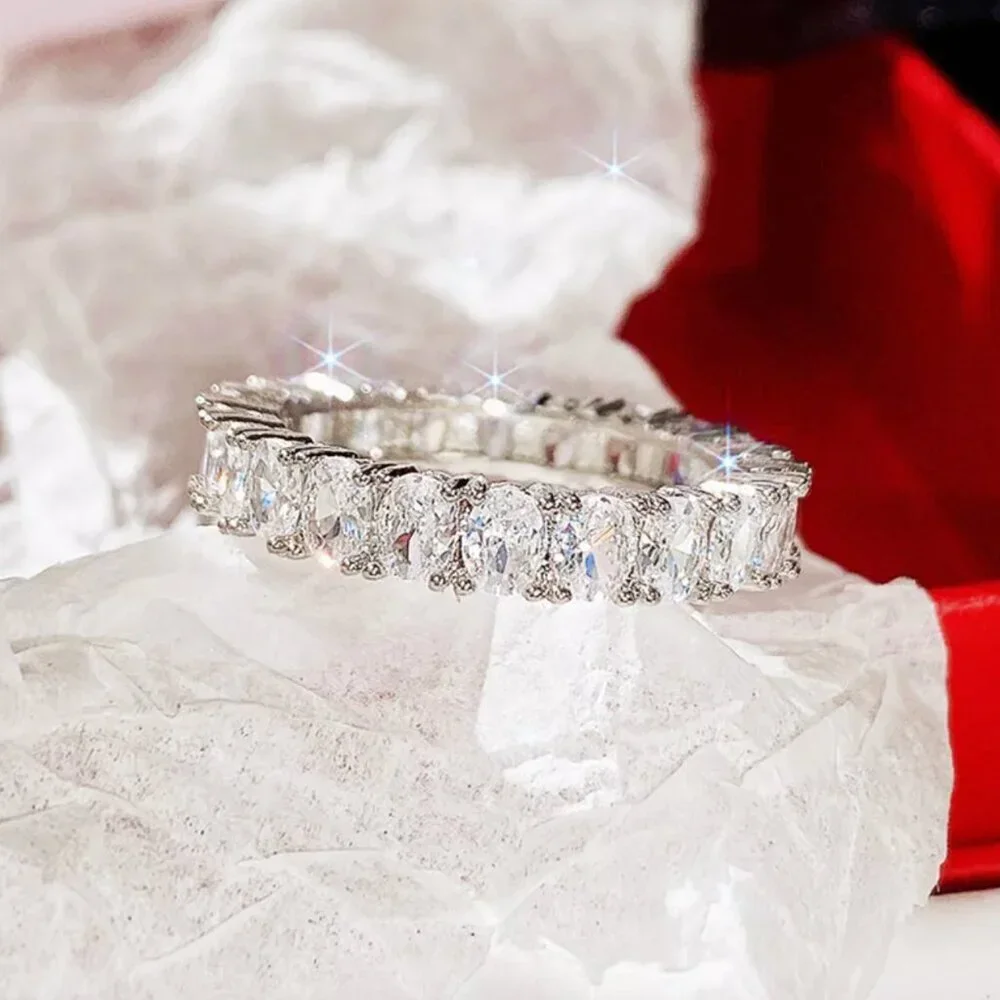 NEW 925 Sterling Silver Diamond Ring Band Oval Cut Ring